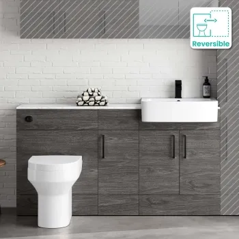 Harper Charcoal Elm Combination Vanity Basin with Marble Top & Denver Toilet 1500mm - Black Accents