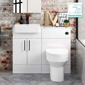 Harper Gloss White Combination Vanity Basin with Marble Top & Denver Toilet 1000mm - Black Accents
