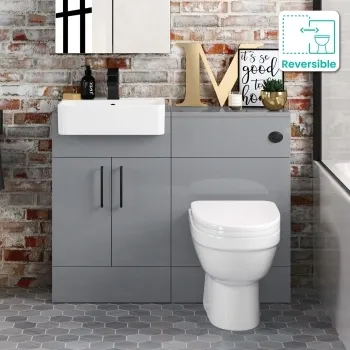 Harper Stone Grey Combination Vanity Basin & Seattle Toilet 1000mm - Black Accents