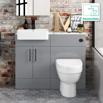 Harper Stone Grey Combination Vanity Basin with Marble Top & Seattle Toilet 1000mm - Black Accents