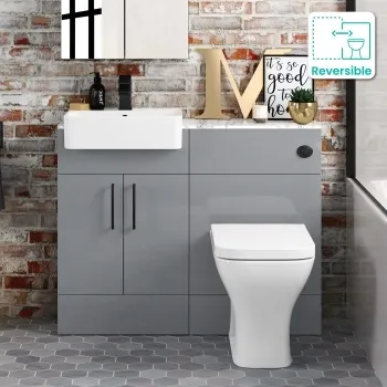 Harper Stone Grey Combination Vanity Basin with Marble Top & Atlanta Toilet 1000mm - Black Accents