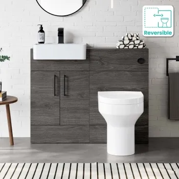 Harper Charcoal Elm Combination Vanity Basin & Denver Toilet 1000mm - Black Accents