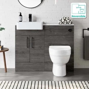 Harper Charcoal Elm Combination Vanity Basin with Marble Top & Seattle Toilet 1000mm - Black Accents