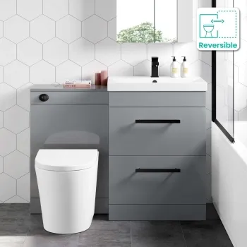 Avon Stone Grey Combination Basin Drawer and Boston Toilet 1100mm - Black Accents