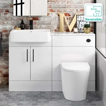 Harper Gloss White Combination Vanity Basin with Marble Top & Boston Toilet 1200mm - Black Accents