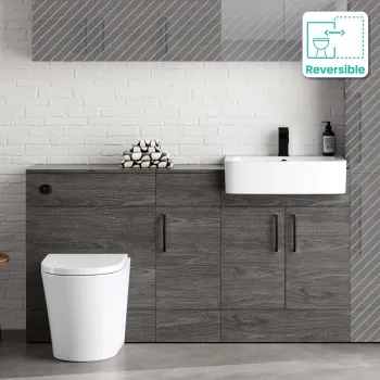 Harper Charcoal Elm Combination Vanity Basin and Boston Toilet 1500mm - Black Accents