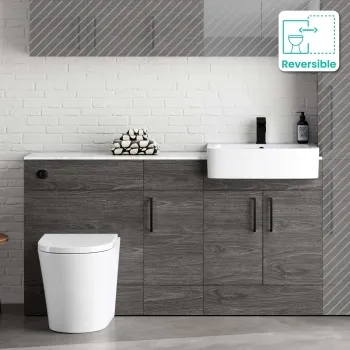 Harper Charcoal Elm Combination Vanity Basin with Marble Top & Boston Toilet 1500mm - Black Accents