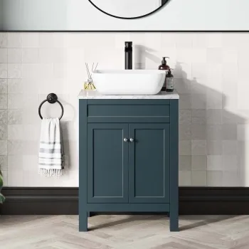 Bermuda Inky Blue Vanity with Marble Top & Curved Counter Top Basin 600mm