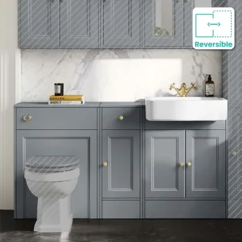Monaco Dove Grey Combination Vanity Basin 1500mm (Excludes Pan & Cistern) - Brushed Brass Accents