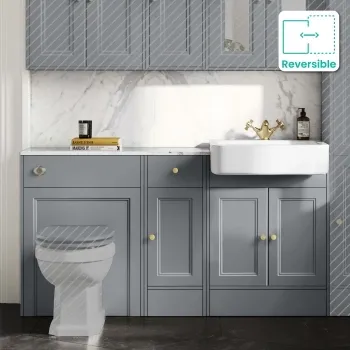 Monaco Dove Grey Combination Vanity Basin with Marble Top 1500mm (Excludes Pan & Cistern) - Brushed Brass Accents