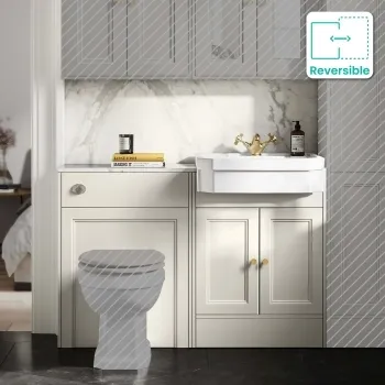 Monaco Chalk White Combination Vanity Traditional Basin with Marble Top 1200mm (Excludes Pan & Cistern) - Brushed Brass Accents