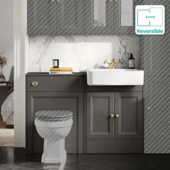 Monaco Graphite Grey Basin Vanity and Back To Wall Unit 1200mm (Excludes Pan & Cistern) - Brushed Brass Accents
