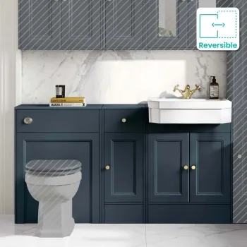 Monaco Inky Blue Traditional Basin Vanity and Back To Wall Unit 1500mm (Excludes Pan & Cistern) - Brushed Brass Accents