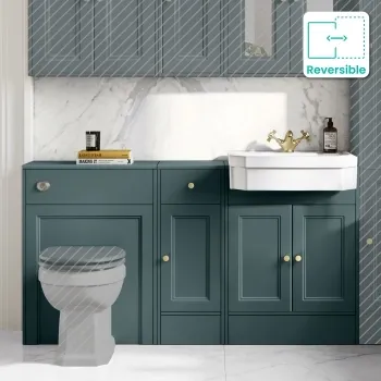 Monaco Midnight Green Traditional Basin Vanity and Back To Wall Unit 1500mm (Excludes Pan & Cistern) - Brushed Brass Accents