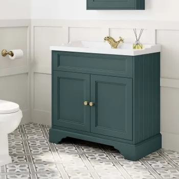 Lucia Midnight Green Basin Vanity 830mm - Brushed Brass Accents
