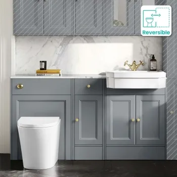 Monaco Dove Grey Combination Vanity Traditional Basin with Marble Top and Boston Toilet 1500mm - Brushed Brass Accents