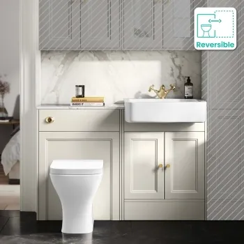 Monaco Chalk White Combination Vanity Basin with Marble Top & Atlanta Toilet 1200mm - Brushed Brass Accents