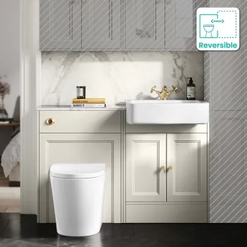 Monaco Chalk White Combination Vanity Basin with Marble Top & Boston Toilet 1200mm - Brushed Brass Accents