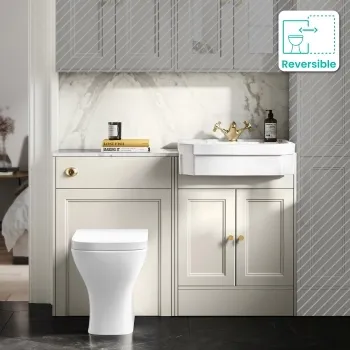 Monaco Chalk White Combination Vanity Traditional Basin with Marble Top & Atlanta Toilet 1200mm - Brushed Brass Accents