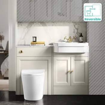 Monaco Chalk White Combination Vanity Traditional Basin with Marble Top & Boston Toilet 1200mm - Brushed Brass Accents