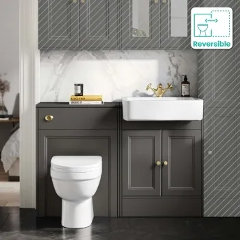 Monaco Graphite Grey Combination Vanity Basin and Seattle Toilet 1200mm - Brushed Brass Accents