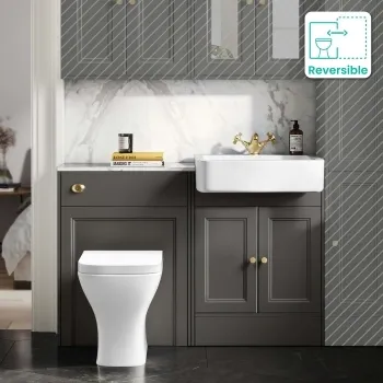 Monaco Graphite Grey Combination Vanity Basin with Marble Top & Atlanta Toilet 1200mm - Brushed Brass Accents