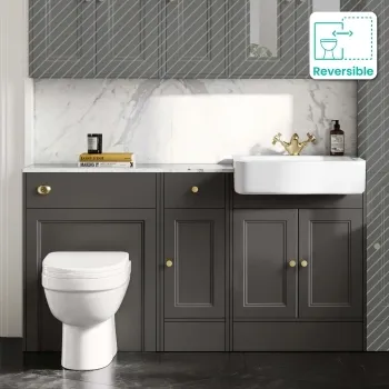 Monaco Graphite Grey Combination Vanity Basin with Marble Top and Seattle Toilet 1500mm - Brushed Brass Accents