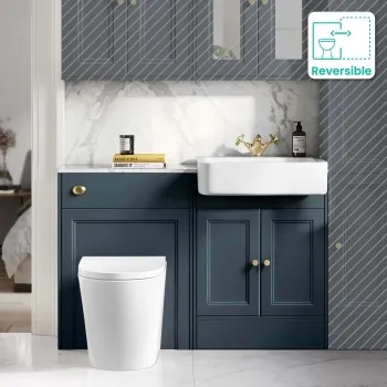 Monaco Inky Blue Combination Vanity Basin with Marble Top & Boston Toilet 1200mm - Brushed Brass Accents