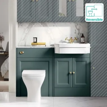 Monaco Midnight Green Combination Vanity Traditional Basin with Marble Top & Atlanta Toilet 1200mm - Brushed Brass Accents