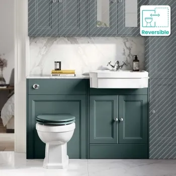 Monaco Midnight Green Combination Vanity Traditional Basin with Marble Top & Hudson Toilet with Wooden Seat 1200mm