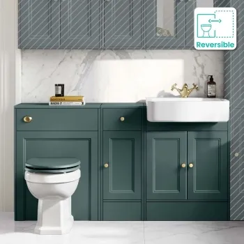 Monaco Midnight Green Combination Vanity Basin and Hudson Toilet with Wooden Seat 1500mm - Brushed Brass Accents