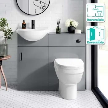 Quartz Stone Grey Combination Vanity Basin and Seattle Toilet 950mm - Black Accents