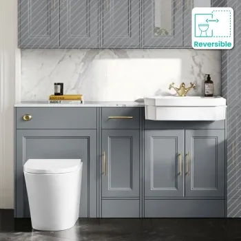 Monaco Dove Grey Combination Vanity Traditional Basin with Marble Top and Boston Toilet 1500mm - Brass Knurled Handles