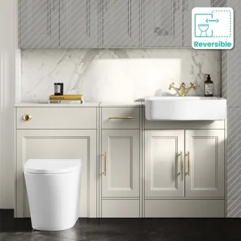 Monaco Chalk White Combination Vanity Basin and Boston Toilet 1500mm - Brass Knurled Handles