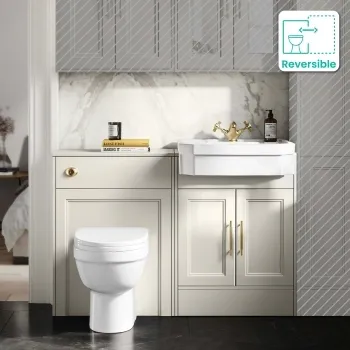 Monaco Chalk White Combination Vanity Traditional Basin and Seattle Toilet 1200mm - Brass Knurled Handles