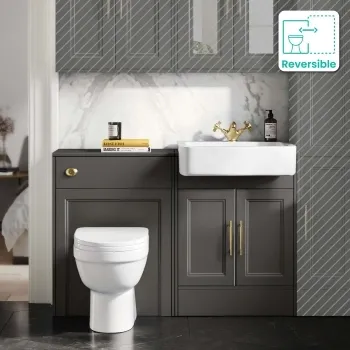 Monaco Graphite Grey Combination Vanity Basin and Seattle Toilet 1200mm - Brass Knurled Handles
