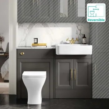 Monaco Graphite Grey Combination Vanity Basin with Marble Top & Atlanta Toilet 1200mm - Brass Knurled Handles