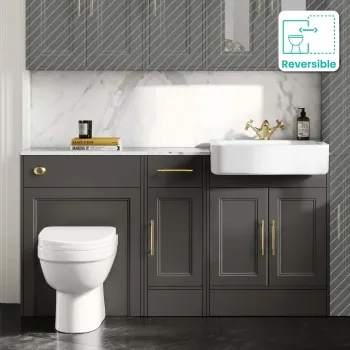 Monaco Graphite Grey Combination Vanity Basin with Marble Top and Seattle Toilet 1500mm - Brass Knurled Handles