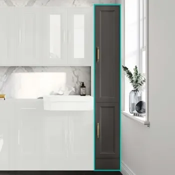 Monaco Graphite Grey Floor Standing Tall Cabinet Unit 1900x300mm - Brass Knurled Handles