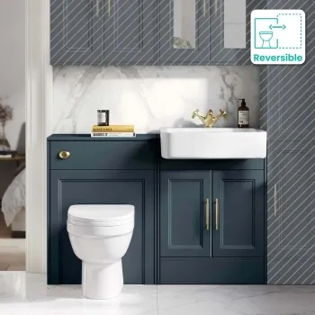 Monaco Inky Blue Combination Vanity Basin and Seattle Toilet 1200mm - Brass Knurled Handles
