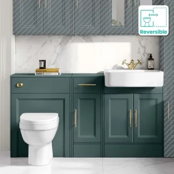 Monaco Midnight Green Combination Vanity Basin and Seattle Toilet 1500mm - Brass Knurled Handles