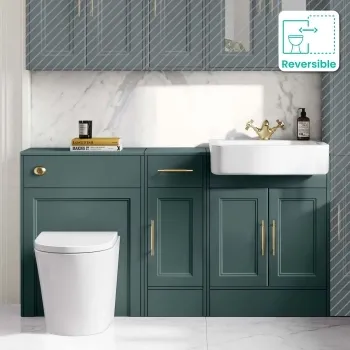 Monaco Midnight Green Combination Vanity Basin and Boston Toilet 1500mm - Brass Knurled Handles