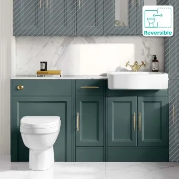 Monaco Midnight Green Combination Vanity Basin with Marble Top and Seattle Toilet 1500mm - Brass Knurled Handles