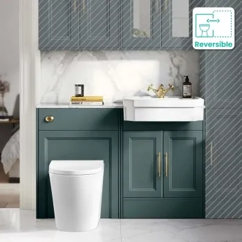 Monaco Midnight Green Combination Vanity Traditional Basin with Marble Top & Boston Toilet 1200mm - Brass Knurled Handles
