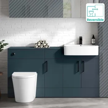 Harper Navy Blue Combination Vanity Basin and Boston Toilet 1500mm - Black Accents