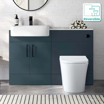 Harper Navy Blue Combination Vanity Basin with Marble Top & Tucson Toilet 1200mm - Black Accents