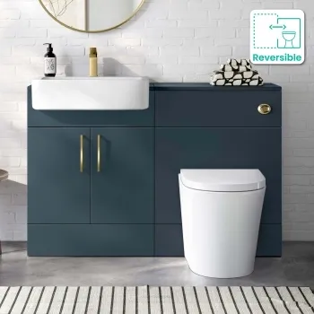 Harper Navy Blue Combination Vanity Basin and Boston Toilet 1200mm - Brushed Brass Accents