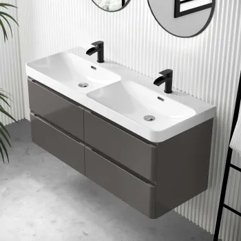 Corsica Tungsten Grey Wall Hung Double Basin Drawer Vanity 1200mm