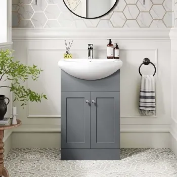 Capri Fog Grey Vanity with Semi Recessed Basin 550mm - Chrome Handles