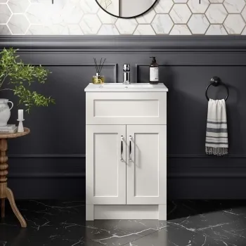 Milos Cotton White Basin Vanity 500mm - Traditional Handles